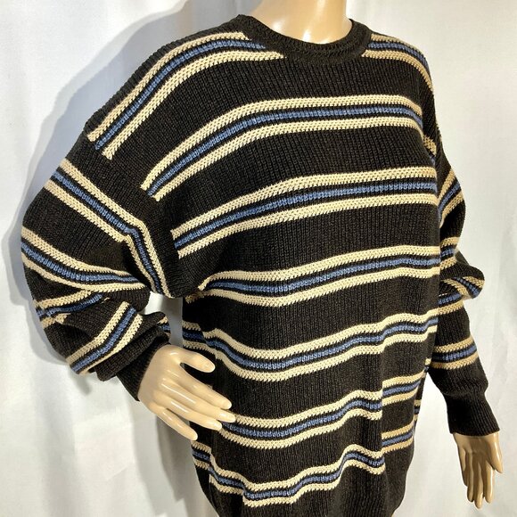 Roundtree & Yorke Brown Stripe Mens L Sweater - Picture 1 of 7